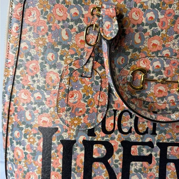 Gucci Floral Liberty Canvas Top-Handle Duffel — Coral, Beige, Green - Picture 4 of 12